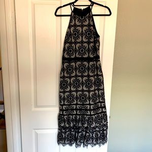 High neck fitted floral dress